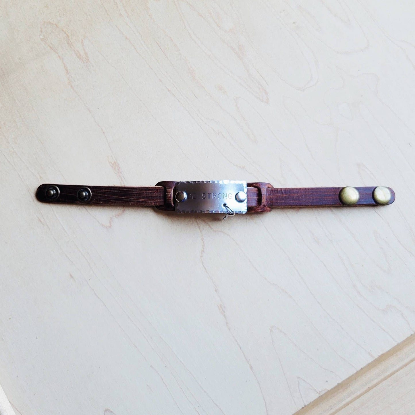 Be Strong Hand Stamped Leather Cuff
