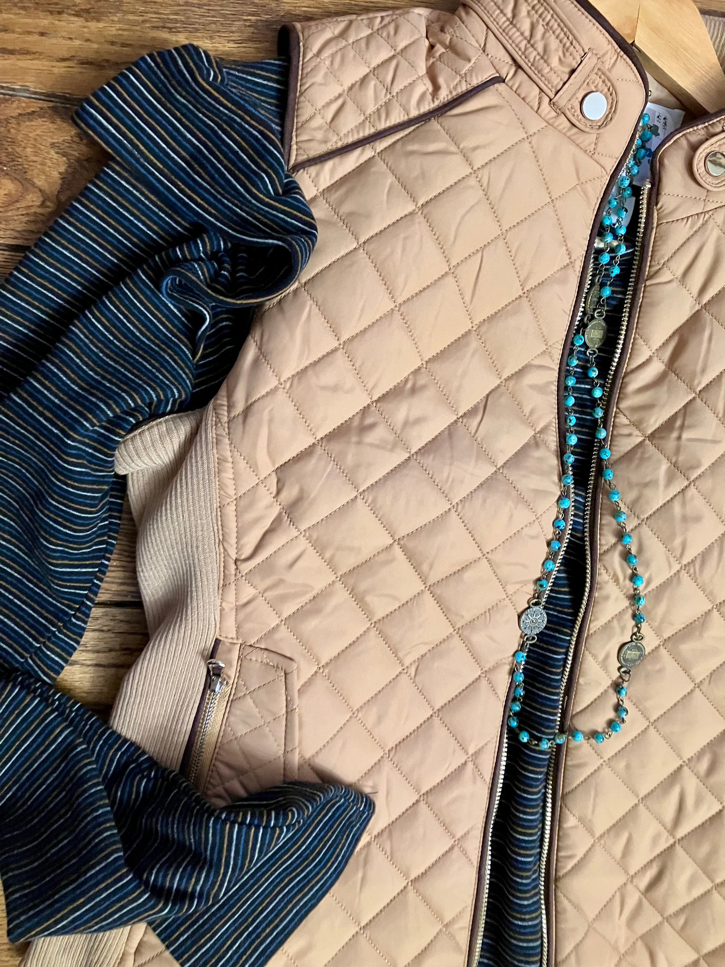 Suede Piping Detail Quilted Vest