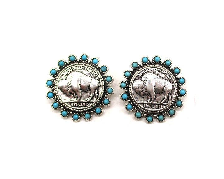 Buffalo Coin Turquoise Earrings
