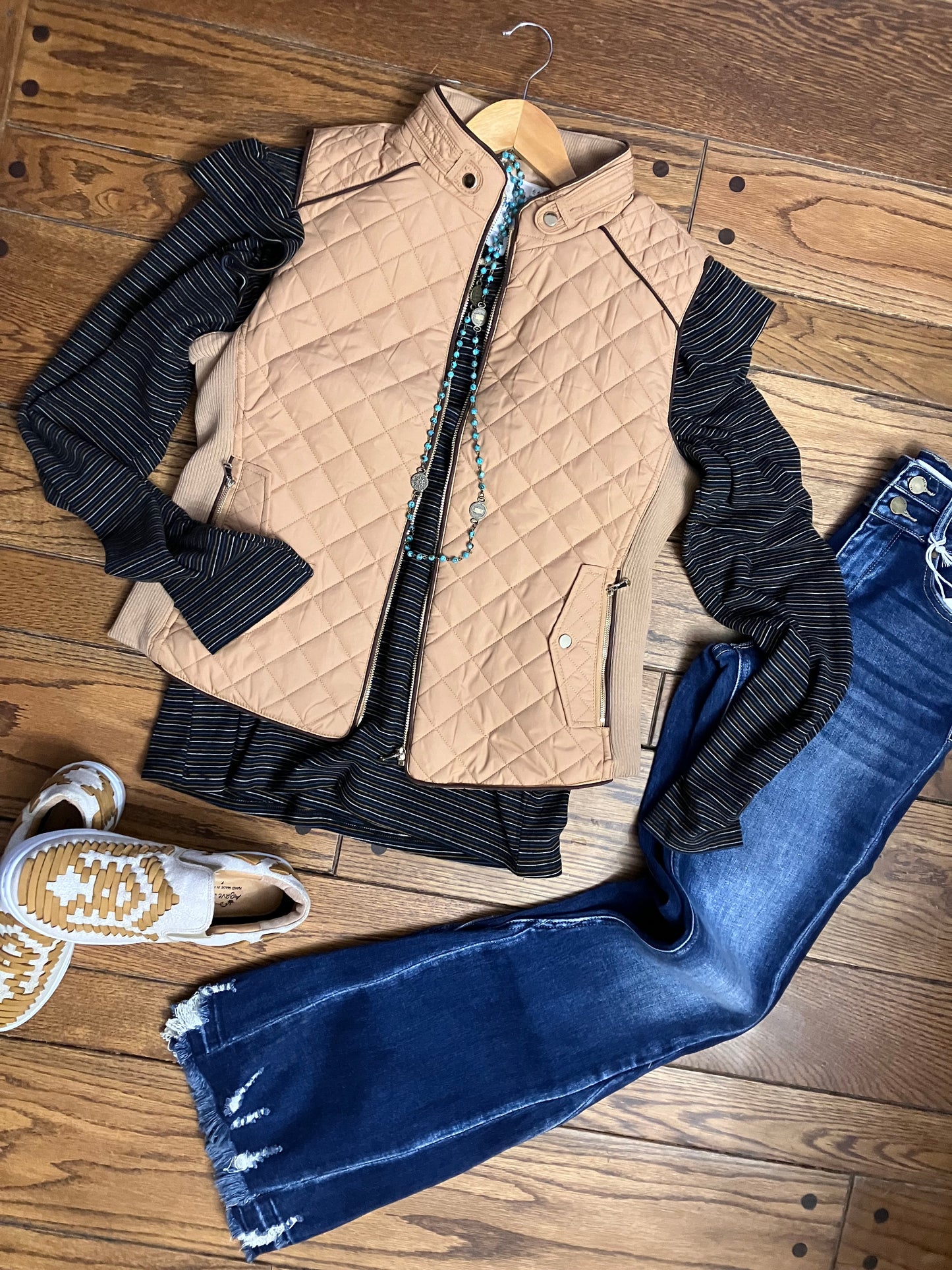 Suede Piping Detail Quilted Vest