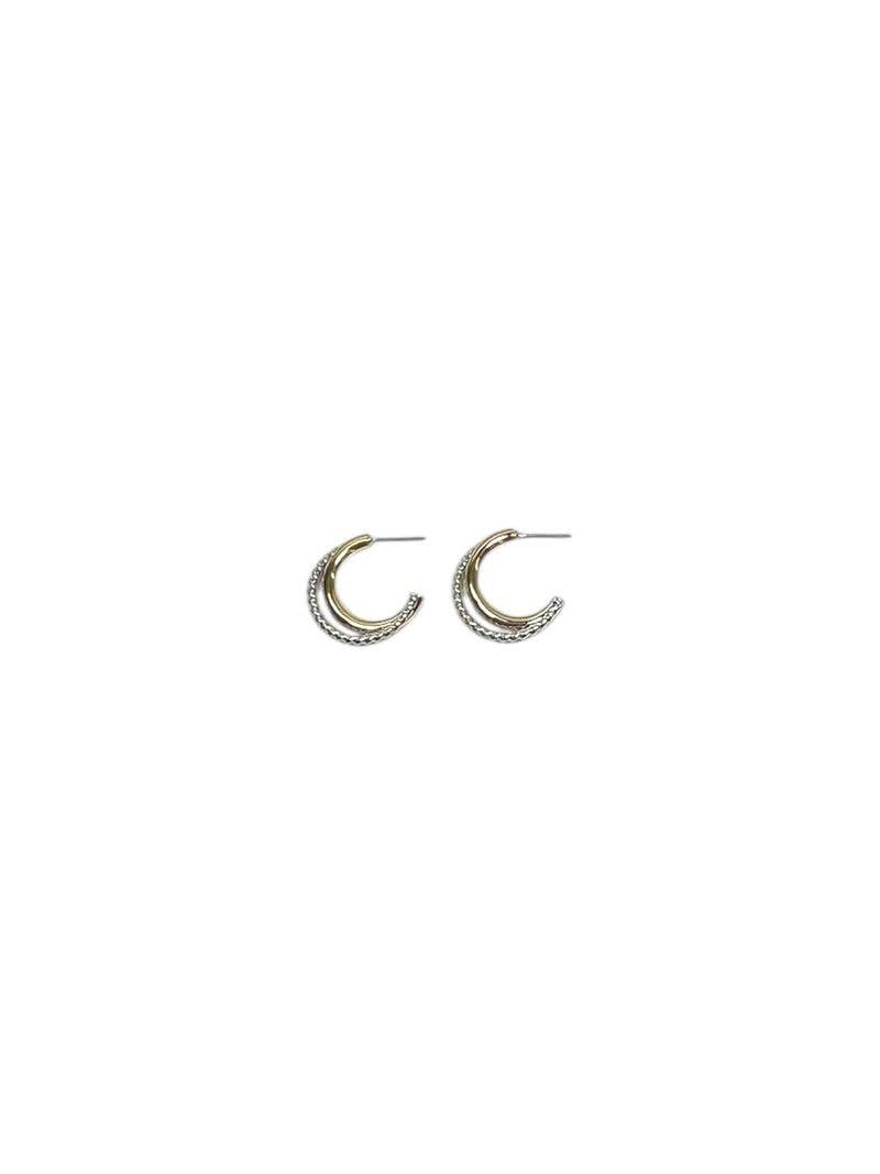 Two-Tone 18k Gold Plated Braided Edge Half Hoop Post Earring