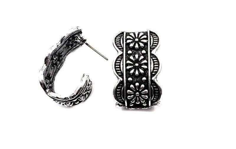 Western Flower Half Hoop Earring