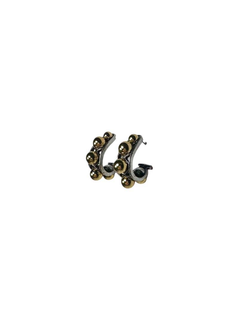 Two-Tone 18k Gold Plated Studded Half Hoop Post Earrings