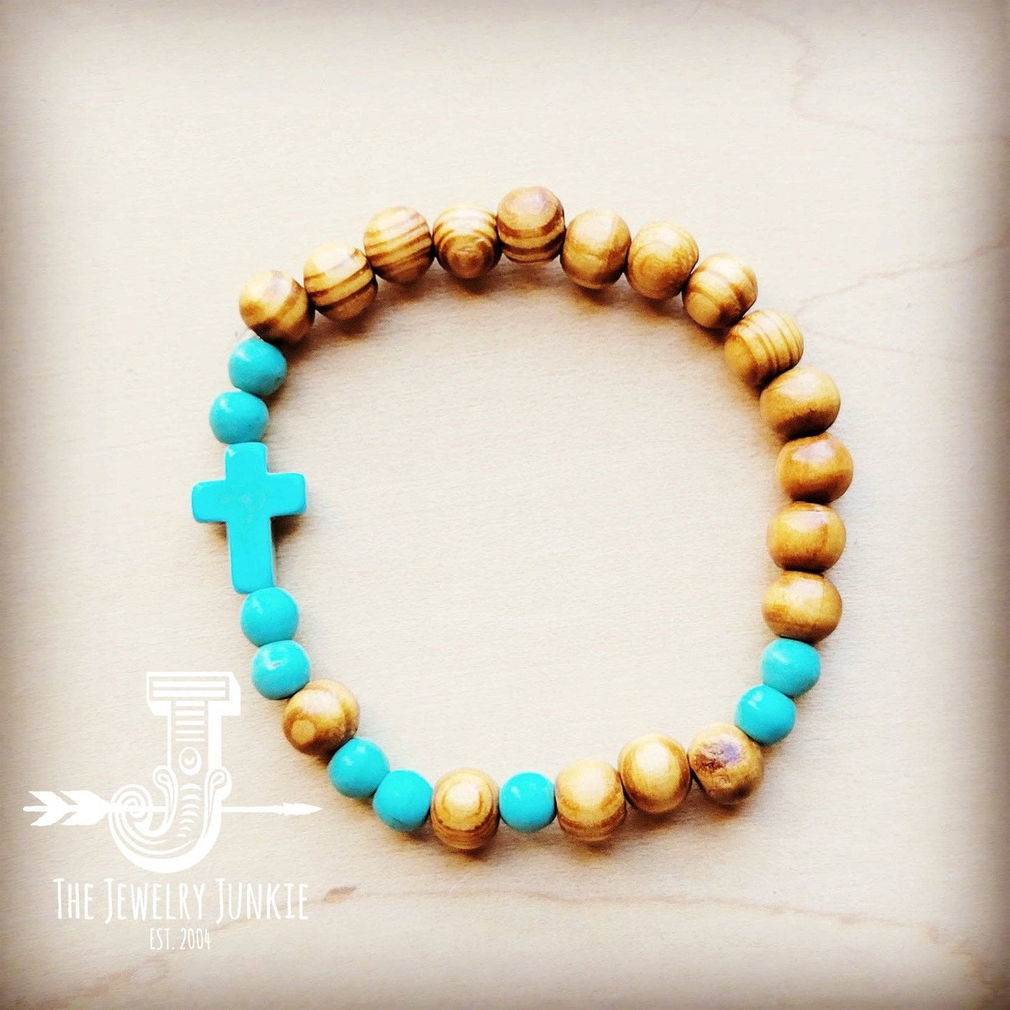 Wood & Blue Turquoise Beaded Bracelet