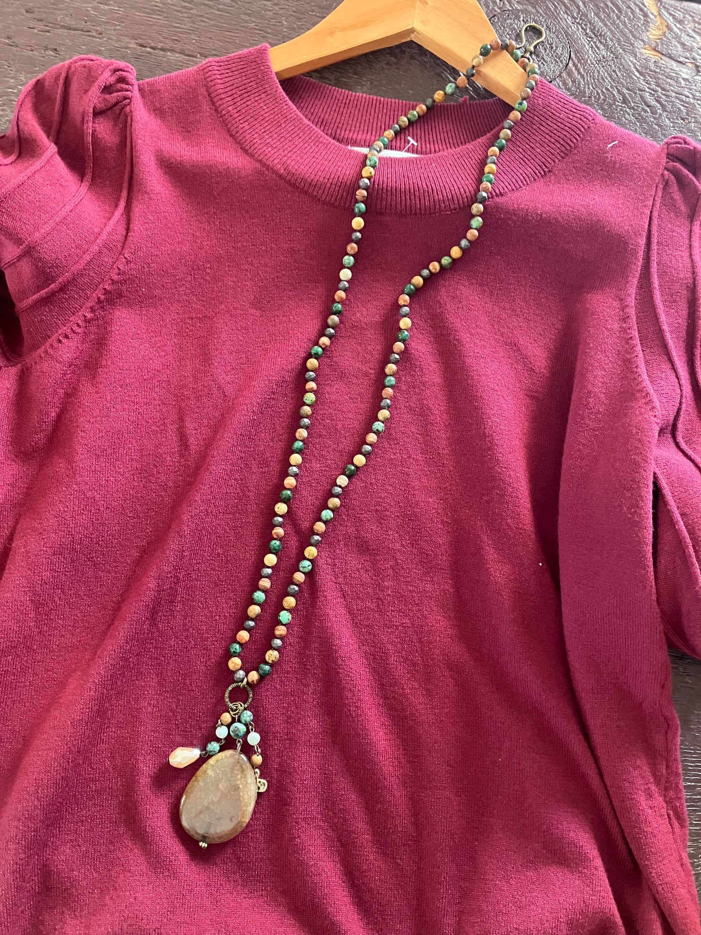 Multi beaded necklace with stone