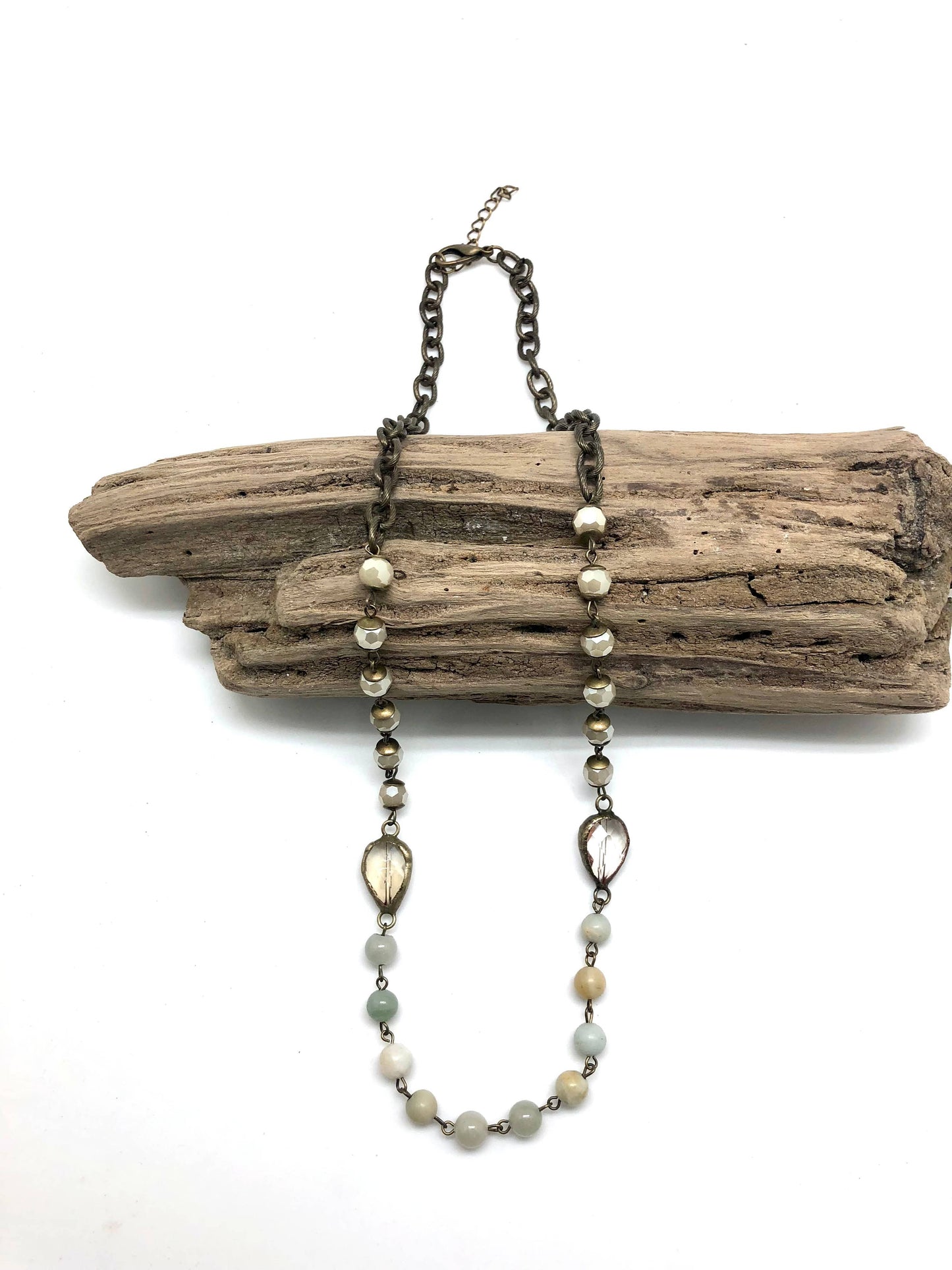 Antique Chain Necklace with Glass Beads