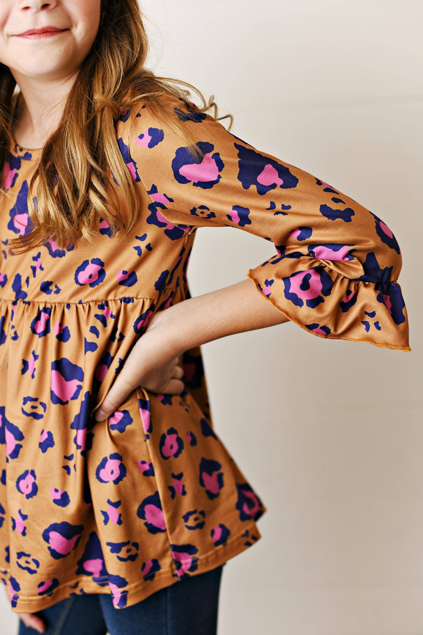 Girls Rust Leopard Ruffle Shirt