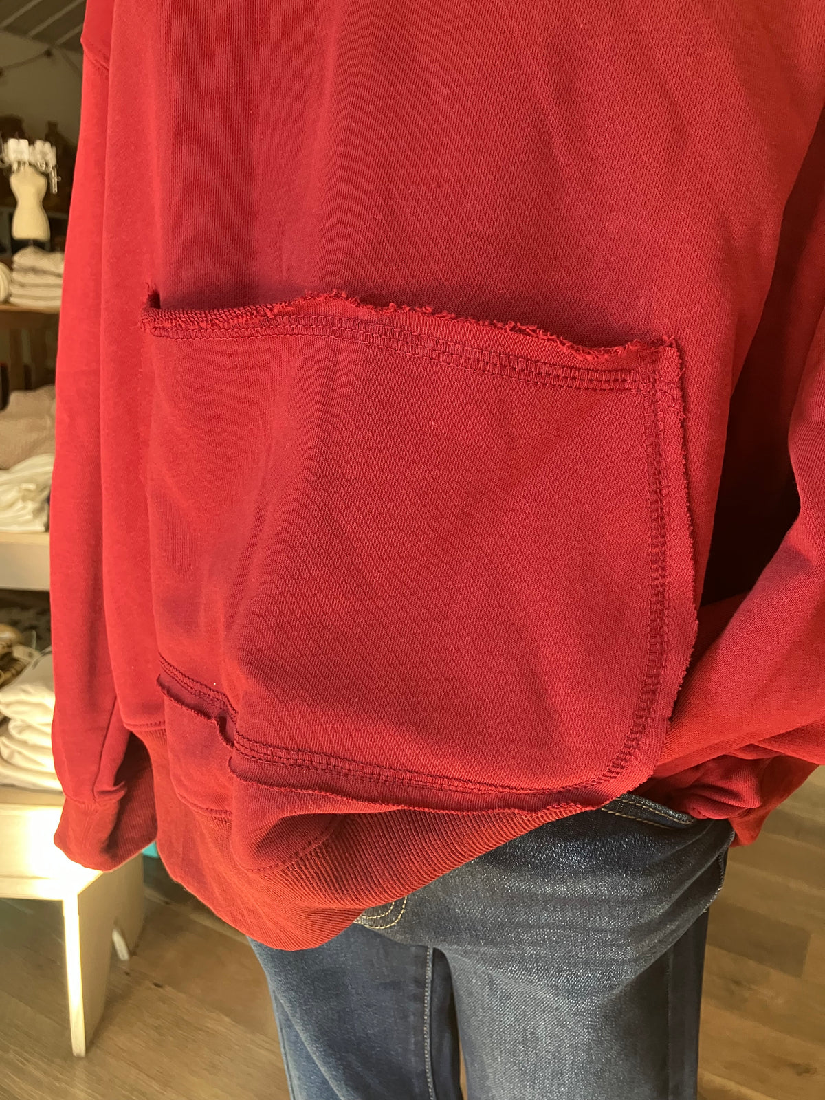 Scarlet Button-Up Sweatshirt with Front Pocket