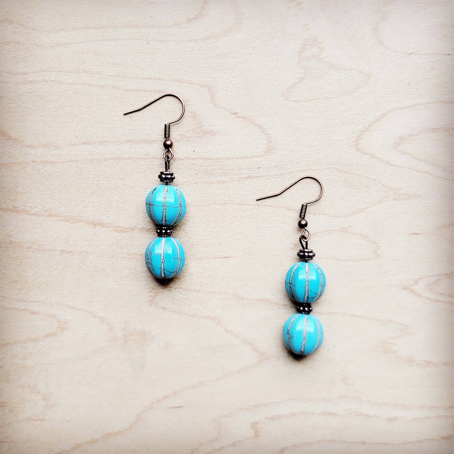 Blue Turquoise Melon Bead Earrings