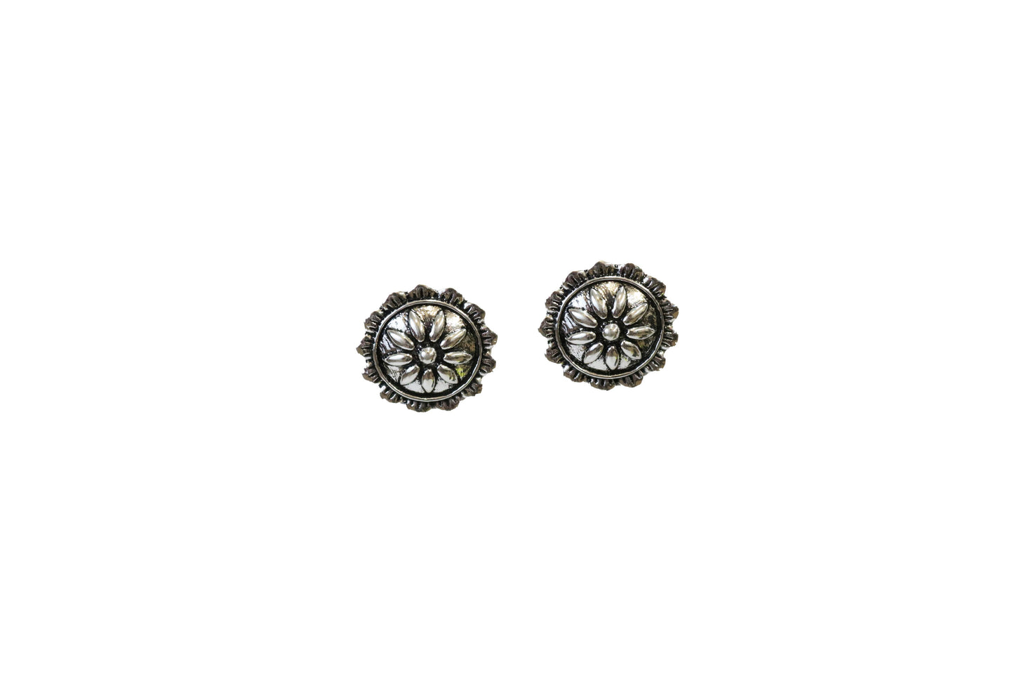 Burnished Silver Flower Post Earring