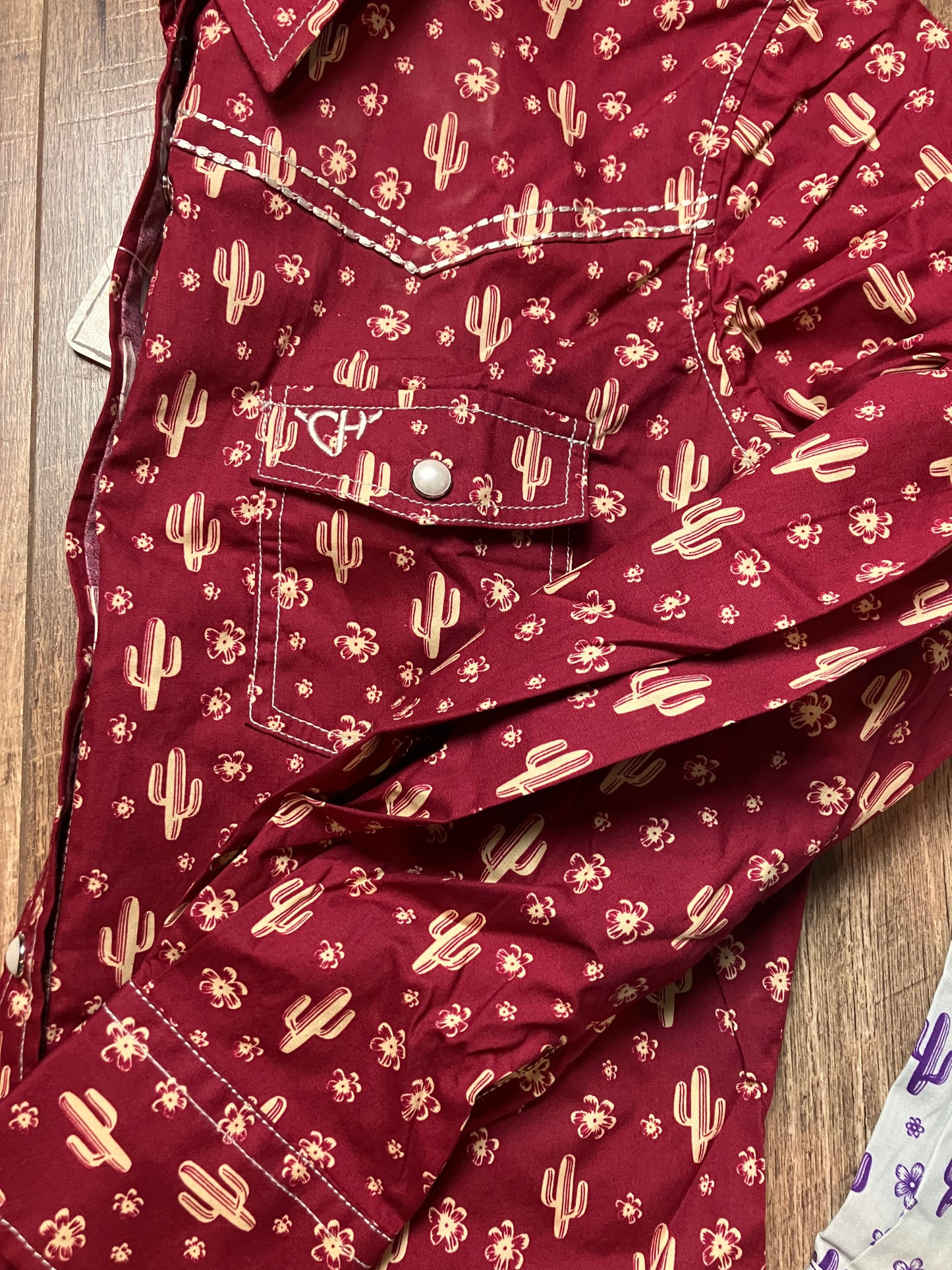 Girls Pearl Snap Floral Cactus