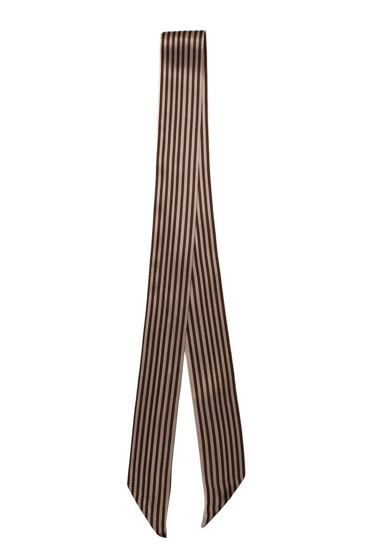 Tan Silk Twilly Scarf with Brown Rope Stripes