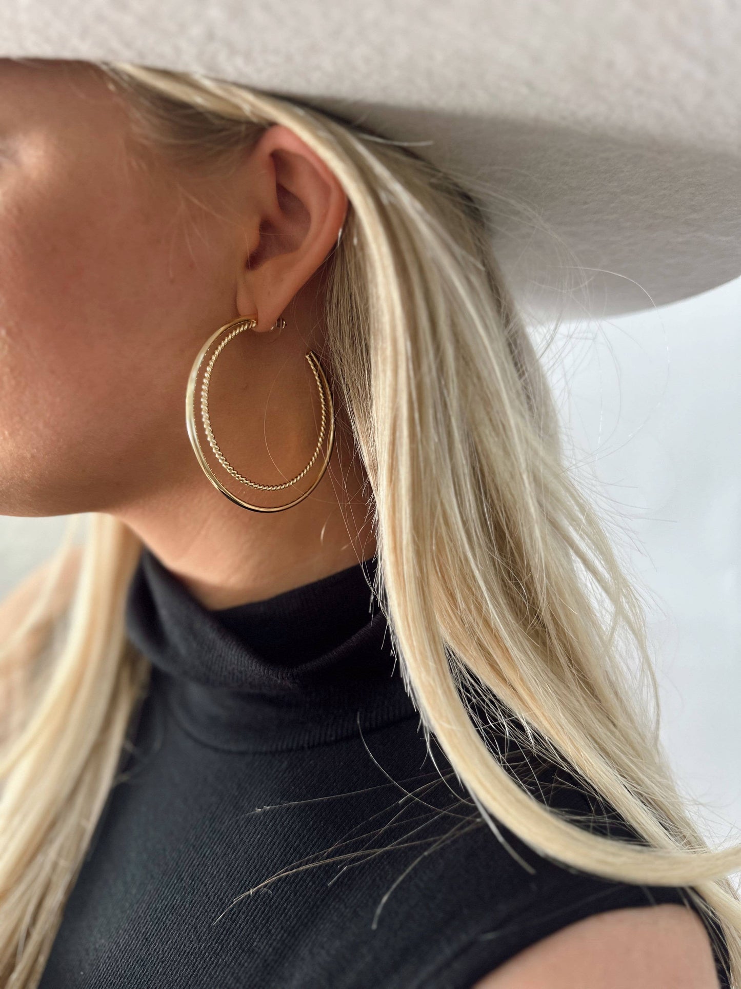 2.25" 18K Gold Plated Double Hoop Earrings