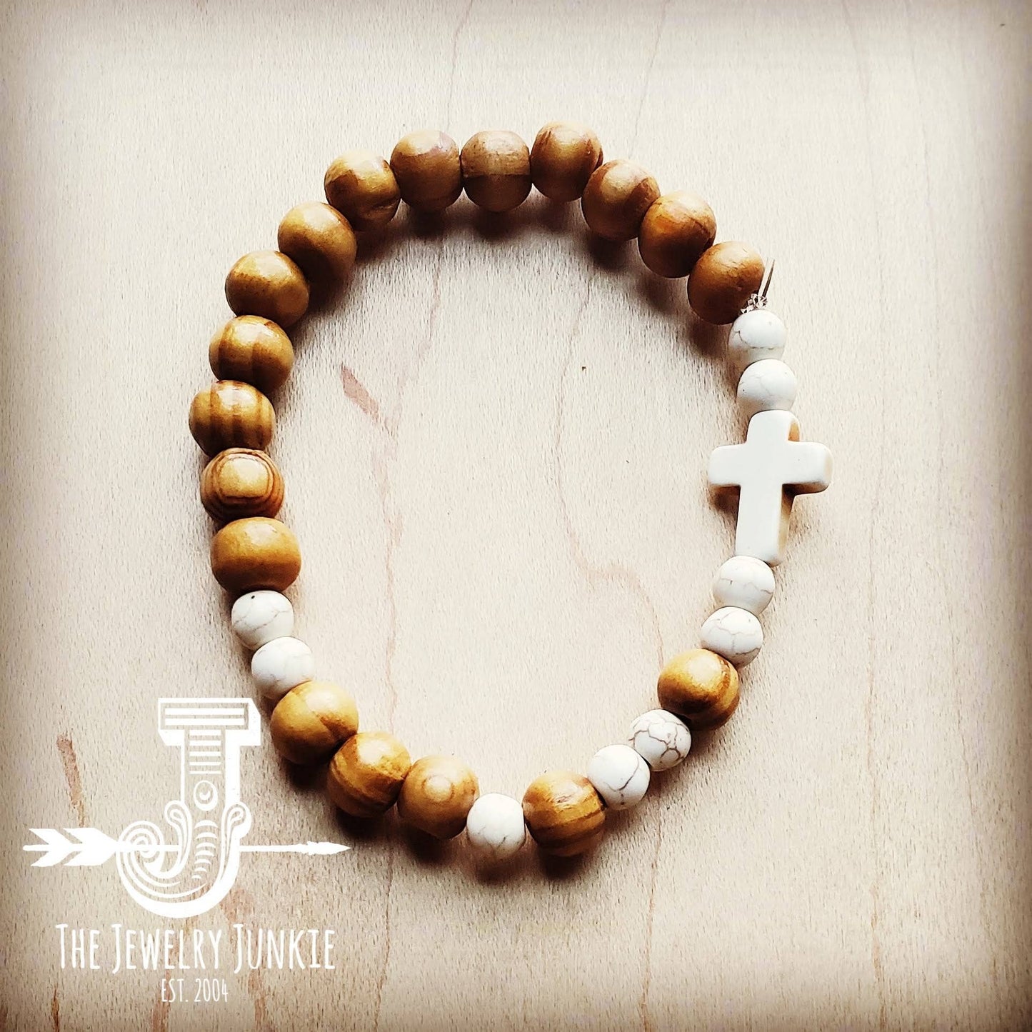 Wood & White Turquoise Beaded Bracelet