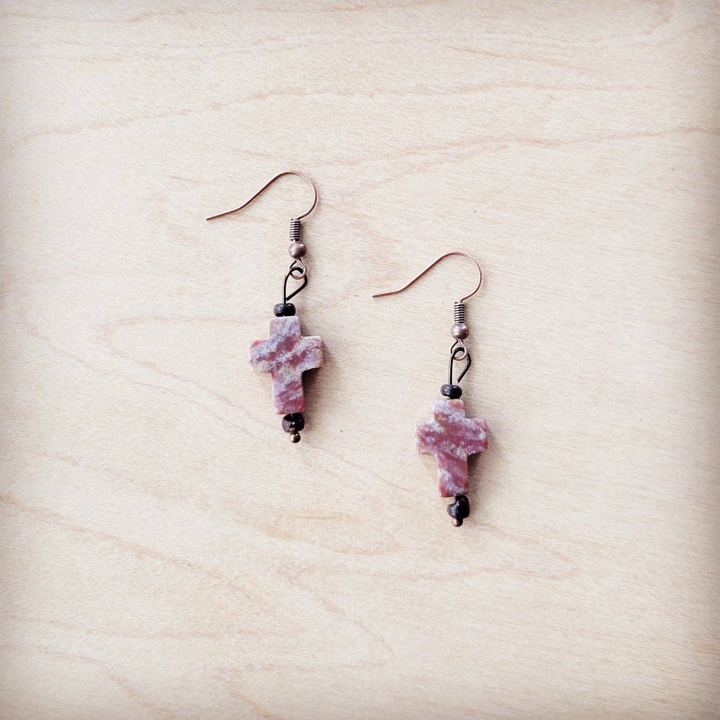 Genuine Indian Agate Cross Earrings 225n