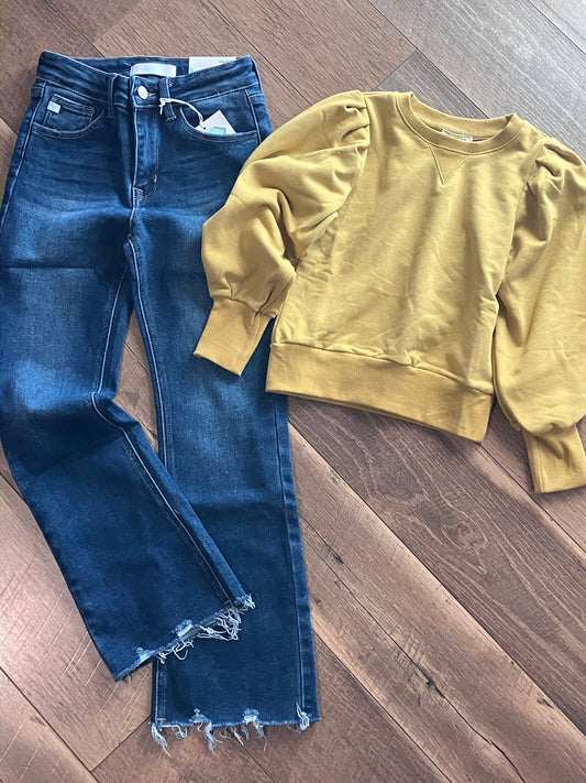 Girls Mustard Pleated Shoulder Top