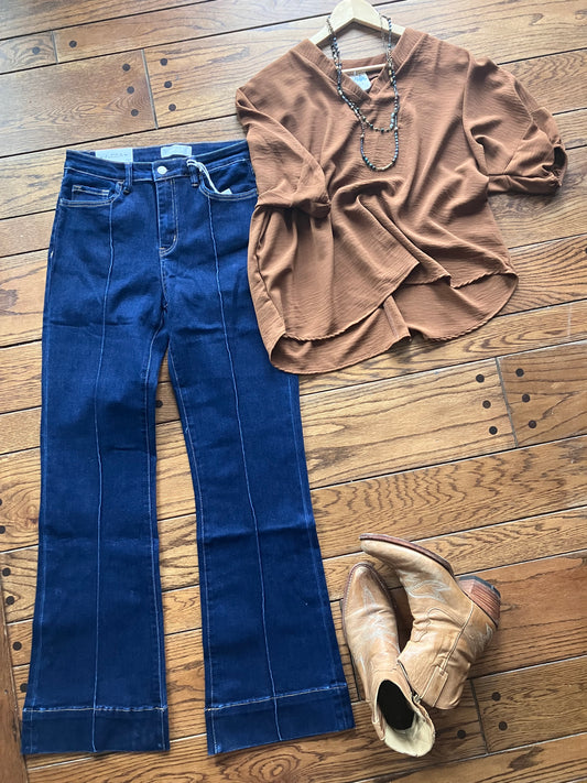 Holten High Rise Pin Tuck Bootcut Jeans 33" inseam