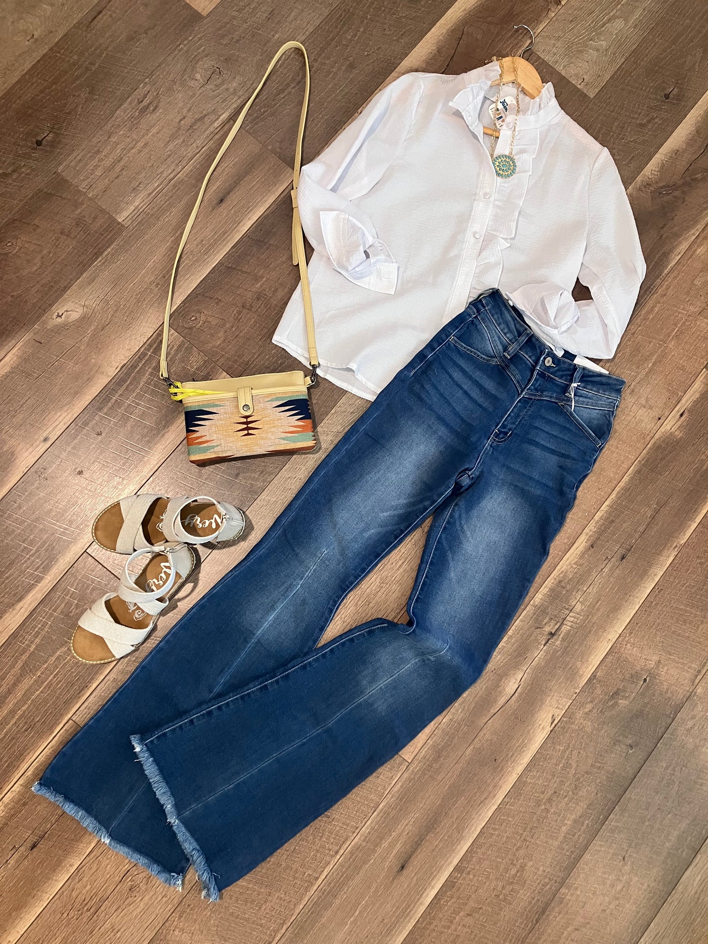 Button Down Long Sleeve Ruffle Detailed Blouse