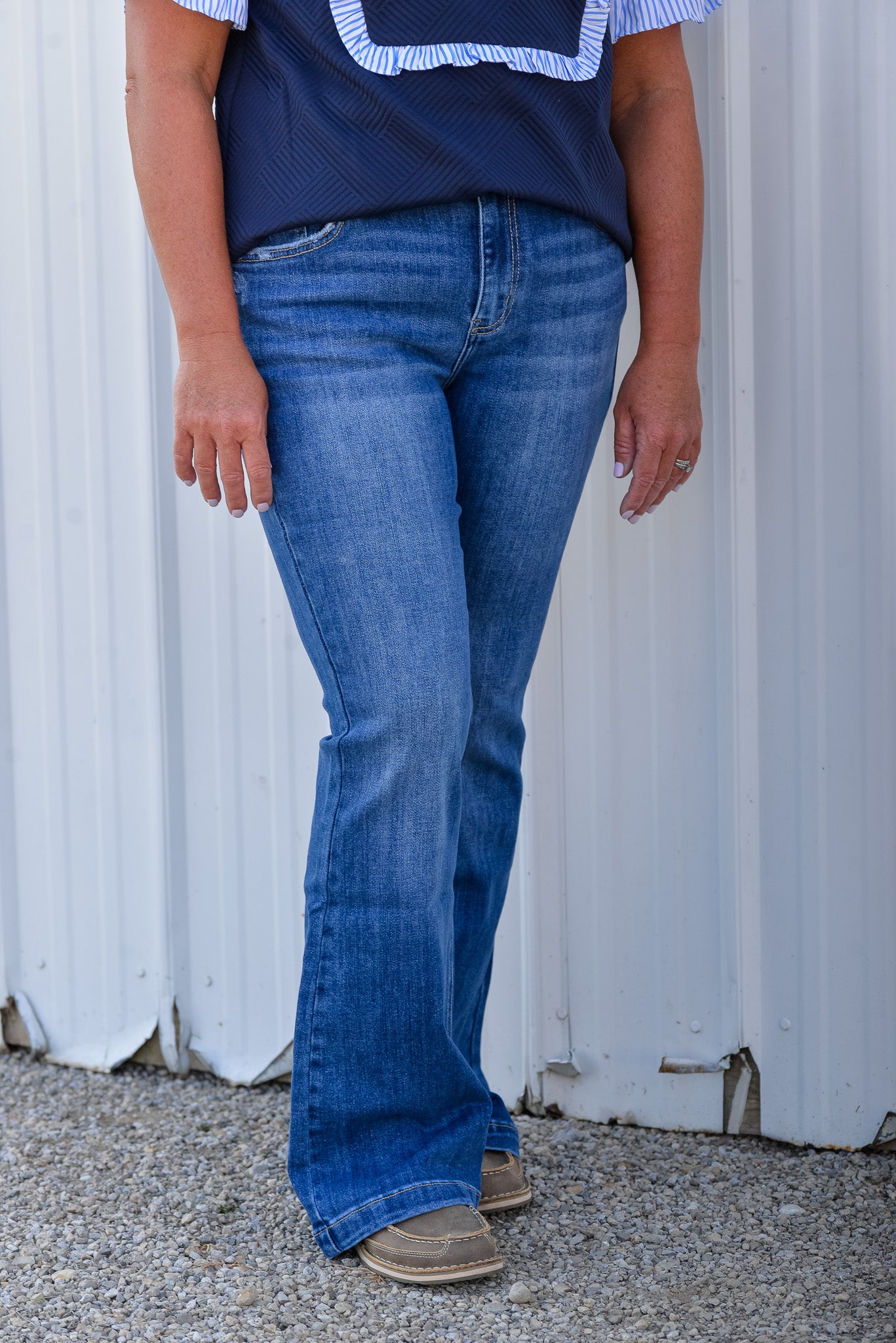 Petite Length Mid Rise Flare Denim 31.75" Inseam