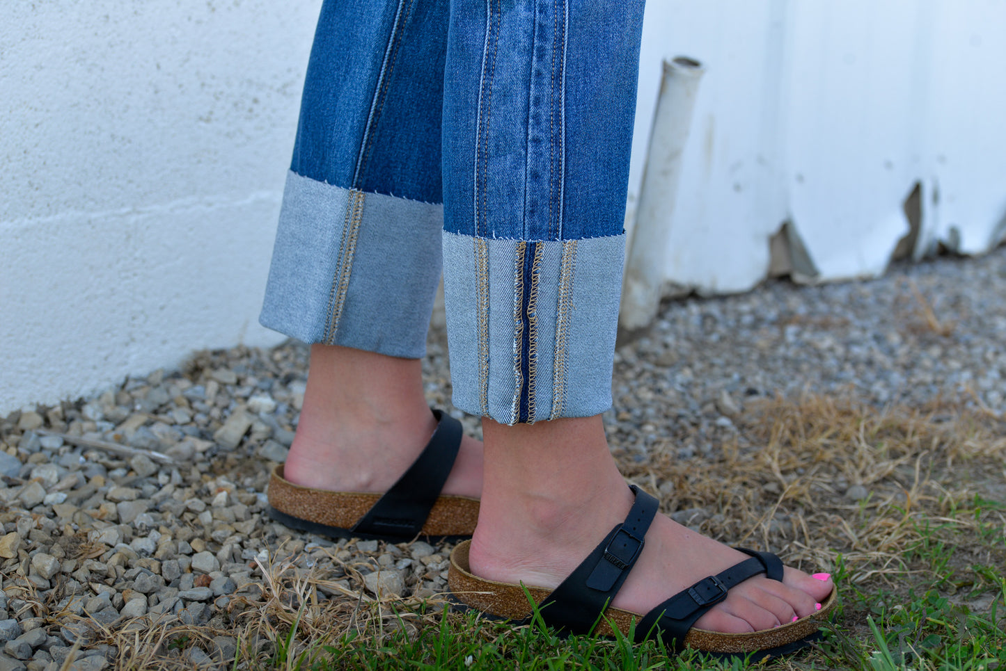 Mid Rise Crop Straight Denim Cuffed