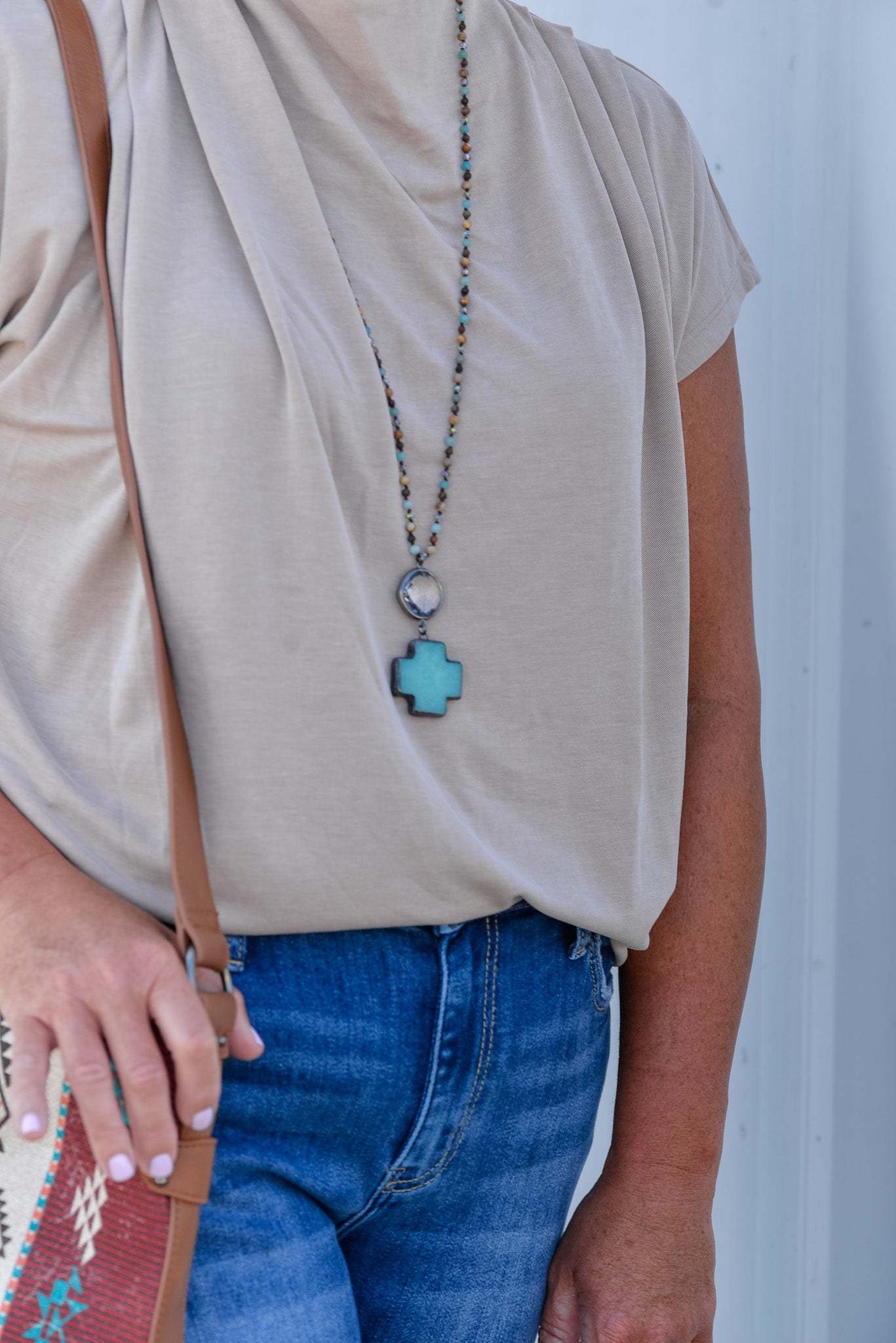Draped Shoulder Top in taupe