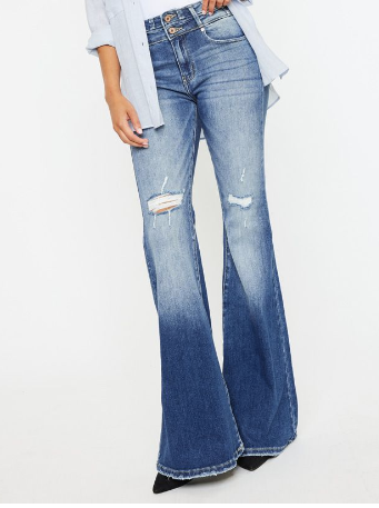 Kan Can Dark Stone Wash Worn Flares