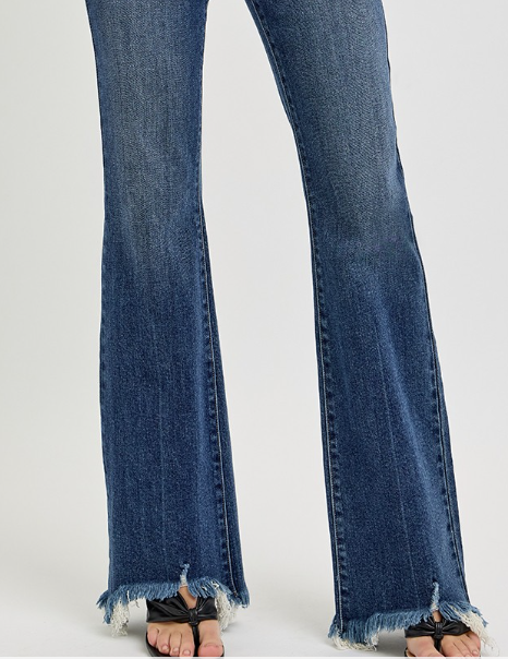 Mid Rise Flare Denim with Frayed Hem