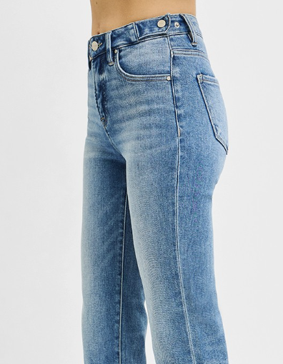 Tummy Control High Rise Crop Straight Cuffed Jeans