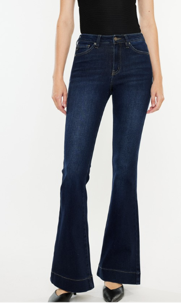 High Rise Dark Wash Flares Wide Hem 33" Inseam