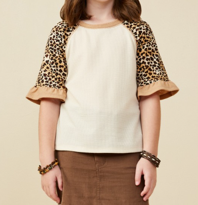 Girls' Cheetah Sleeve Raglan Knit Top 2 colors