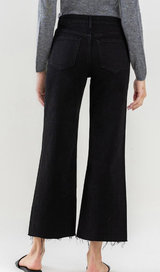 High Rise Raw Hem Crop Jeans in Black
