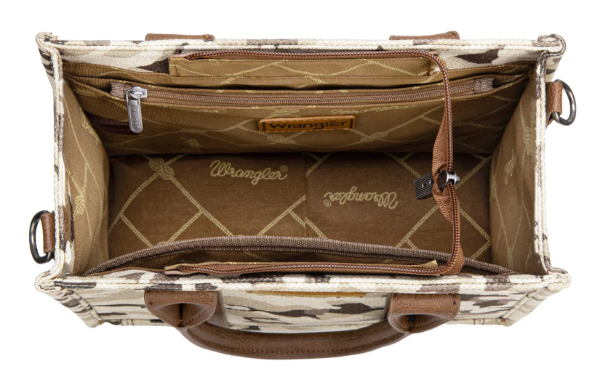Wrangler Camo Print Concealed Carry Tote/Crossbody - Brown