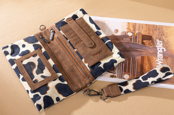 Wrangler Cow Print Wallet/Wristlet/Crossbody -Brown