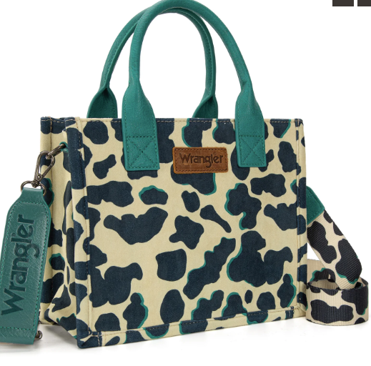 Wrangler Cow Print Concealed Carry Tote/Crossbody -Dark Turquoise