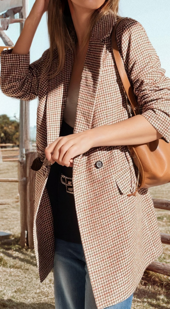 Houndstooth Lapel Collar Blazer