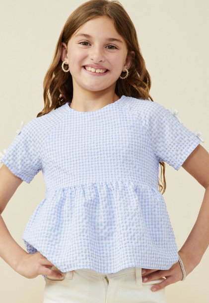 Girls Ribbon Gingham Babydoll Top