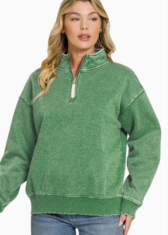Acid Wash Fleece Half Zip Sweatshirt S-3X