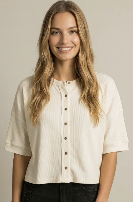Button-Down Cardigan-Style Knit Top