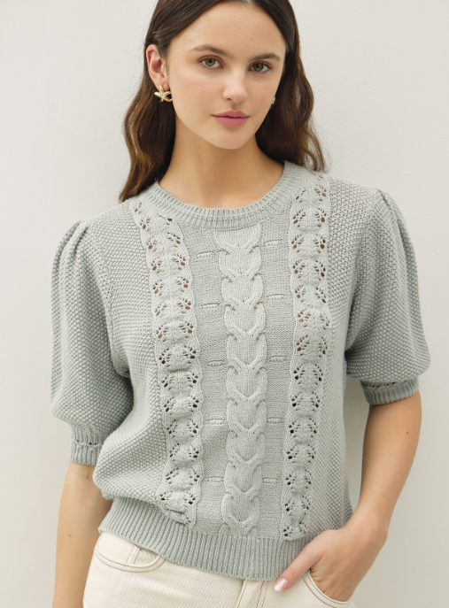 Chunky Knit Puff Shoulder Sweater Top