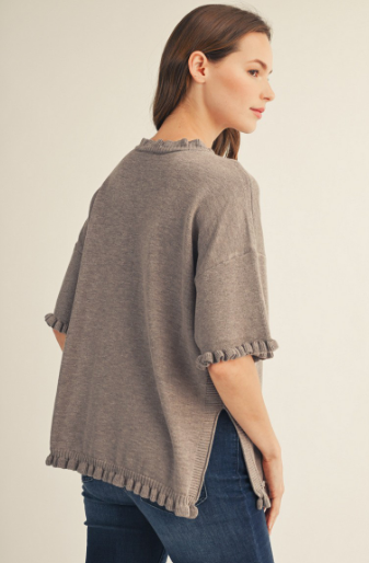 Ruffle Trim Drop Shoulder Sweater Top