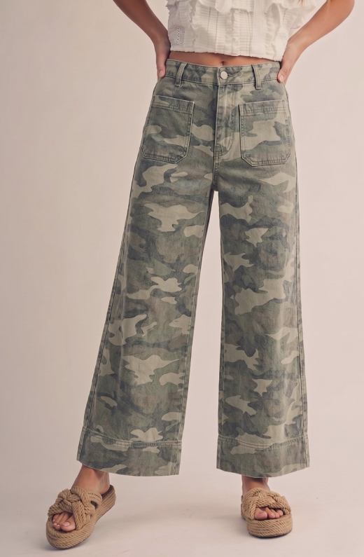Camo Wide-Leg Pocket Pants