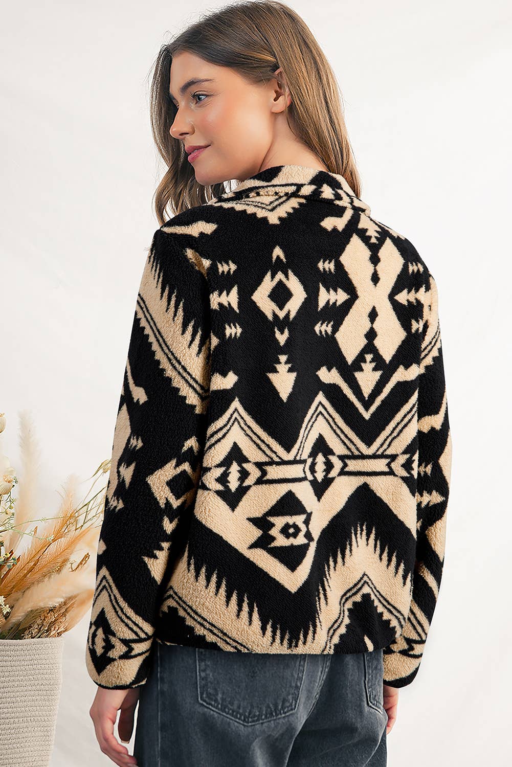 Western Geometric Fleece Quarter-Zip Pullover