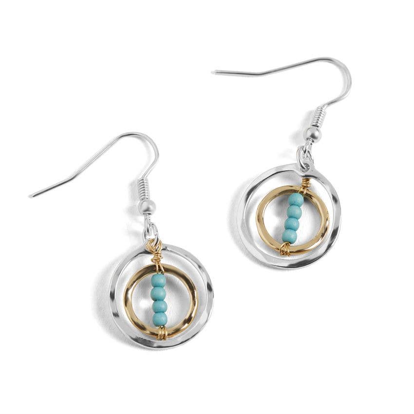 Mixed Metal Double Hoop w/ Turquoise Earrings