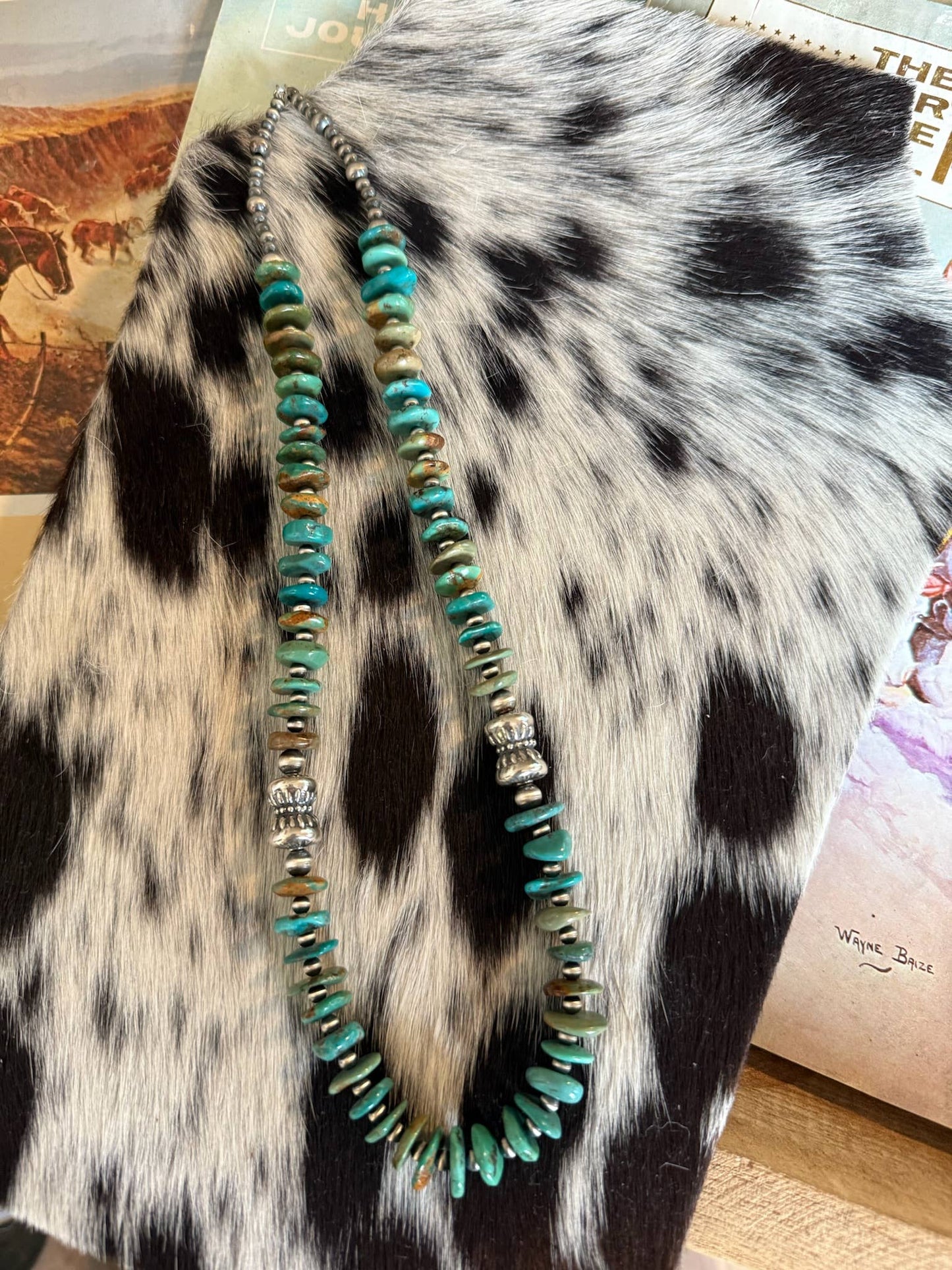 Turquoise Disk with Barrel Beads