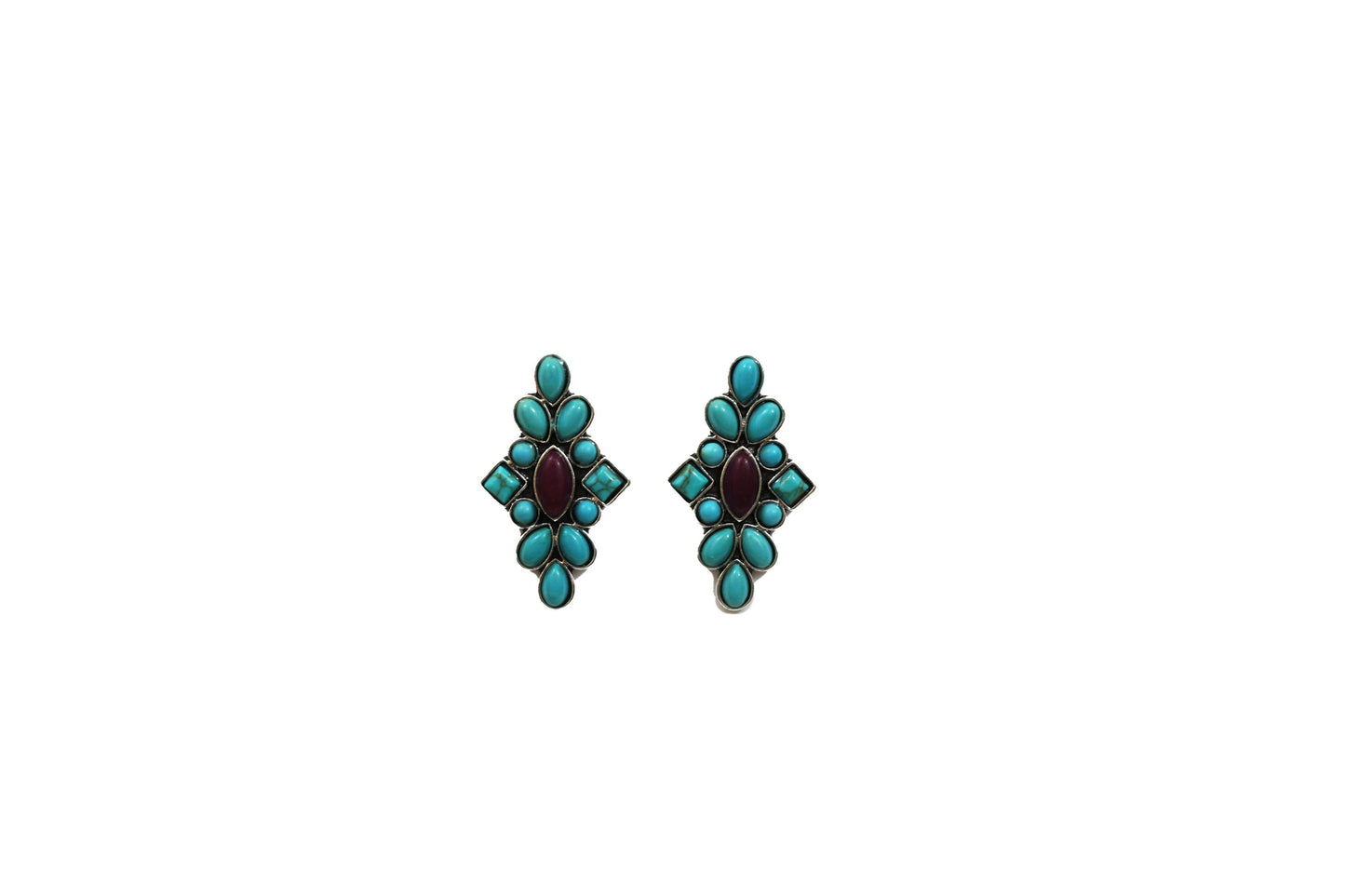 Turquoise and Plum Cluster Post Earrings
