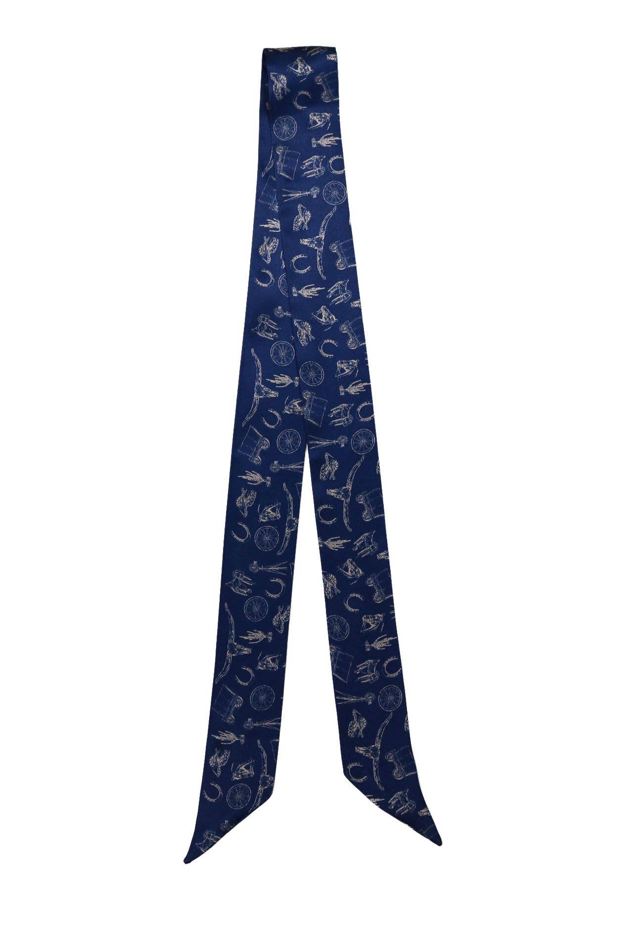 Silk Twilly Scarf w/ Western Motif Pattern
