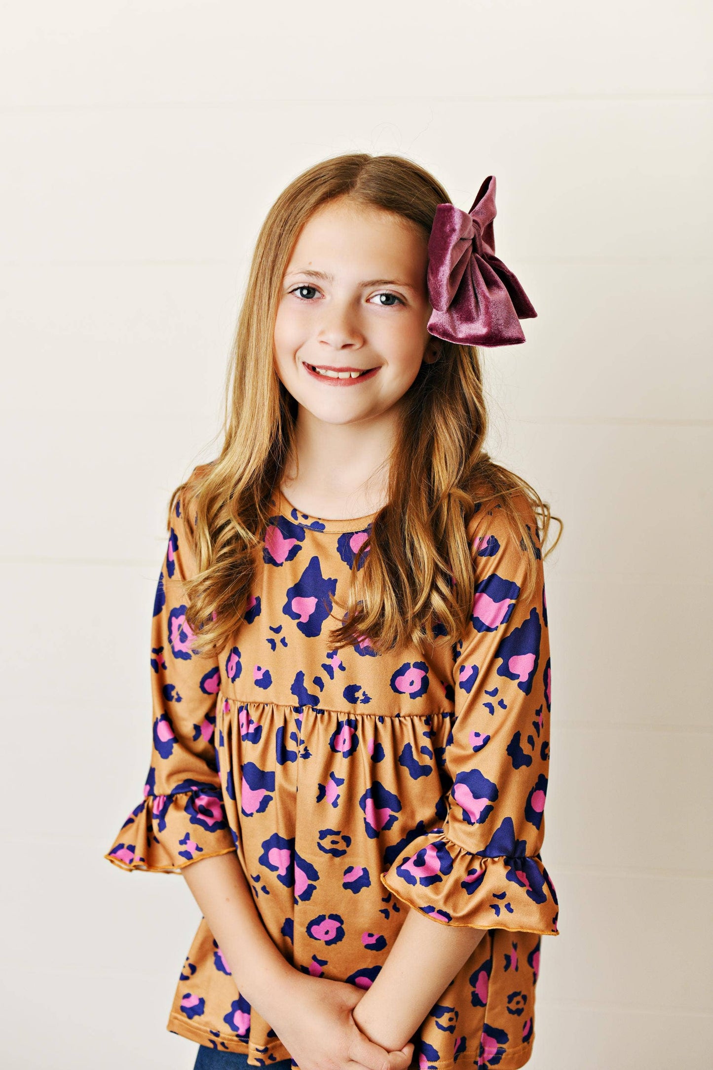 Girls Rust Leopard Ruffle Shirt