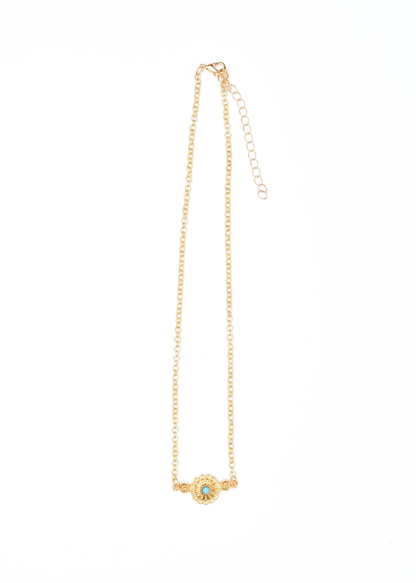 Gold Chain Necklace with Flower Concho Pendant