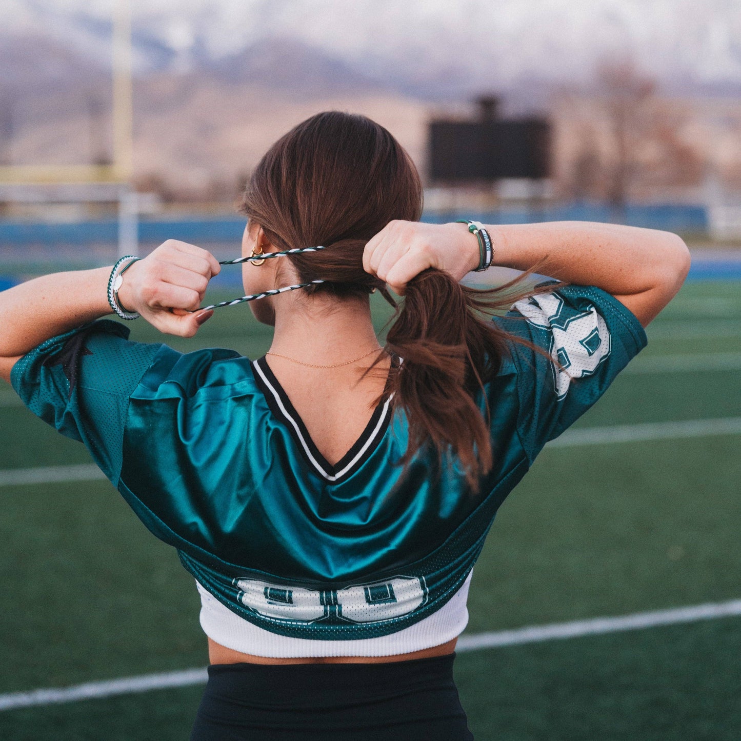"Game Day" Green, White & Black Hair Tie Bracelets