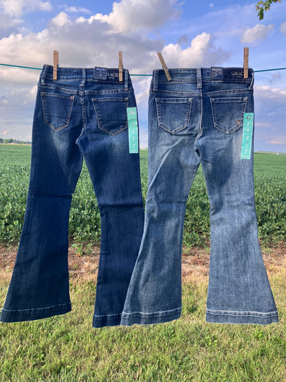 Girls Flare Jeans - Grace in LA Denim, Two Washes - Farm Wife Threads